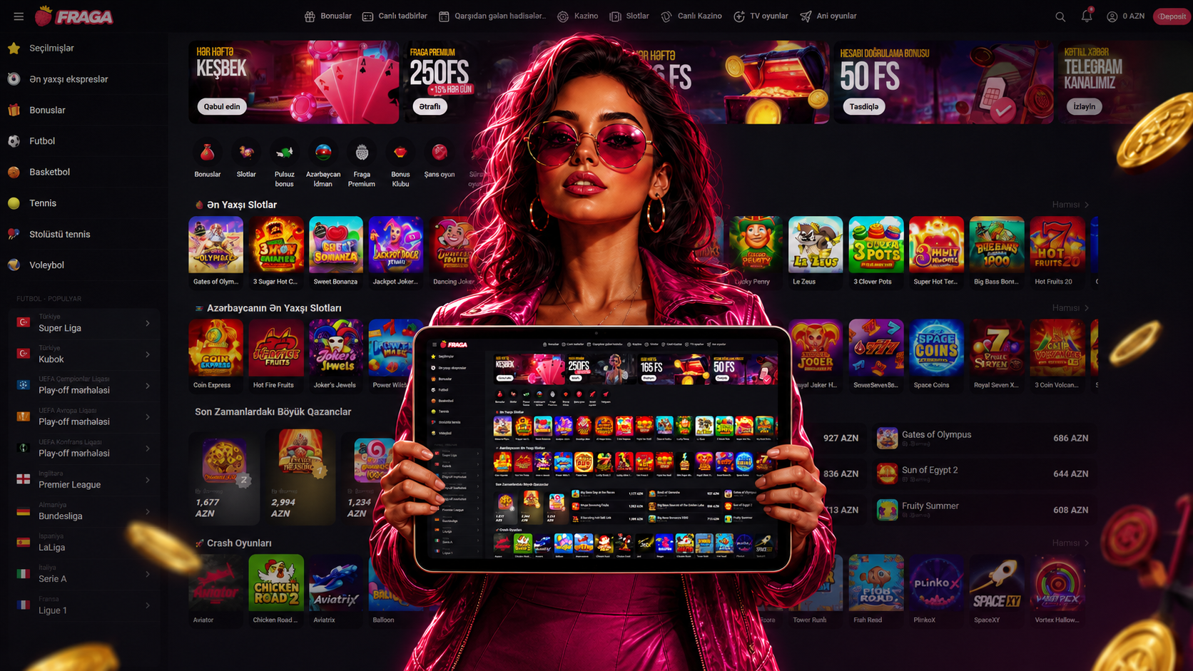 Fraga Casino login sonrası slotlar və canlı oyun bölmələri